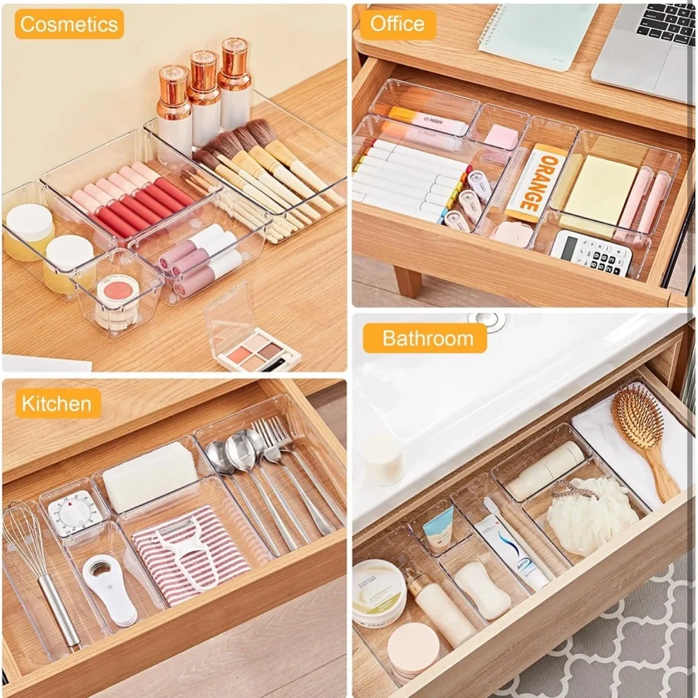 Clear Plastic Storage Bin Set - Multi-Size Organizer